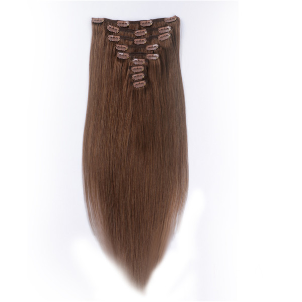 Clip in human hair extensions brown blonde mix LJ028